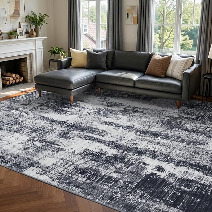 8x10 Ft Large Area Rugs for Living Room, Soft Non-Slip Washable Rugs Modern Abstract Pattern Carpet for Bedroom Indoor Floor Nursery Home Decor (Grey)