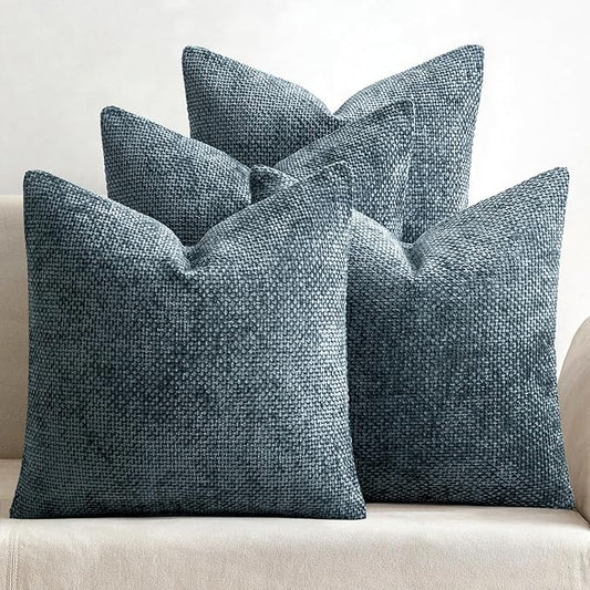 MIULEE Soft Decorative Chenille Pillow Covers Navy Blue 20x20 Pack of 4 | Modern Home Decor, All Same Navy Color Set, Couch Throw Pillows, Farmhouse Boho Cushion Covers for Sofa Bed Living Room