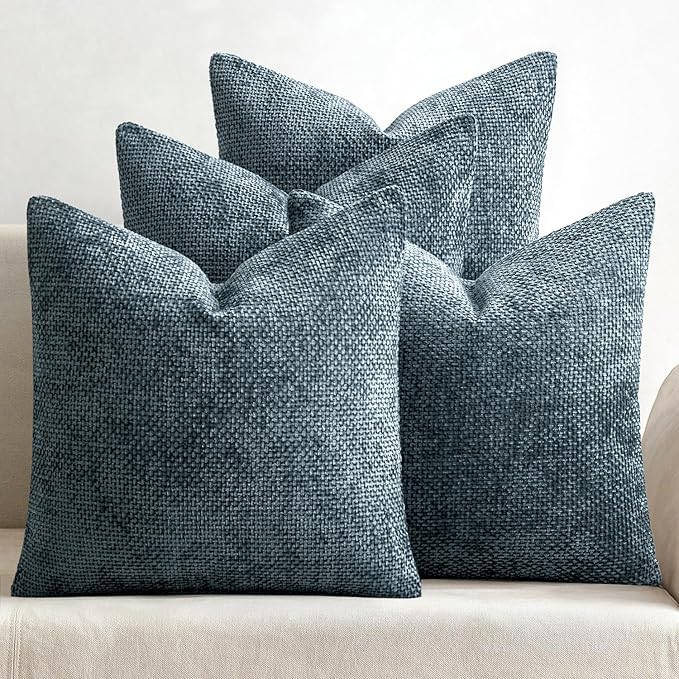 MIULEE Soft Decorative Chenille Pillow Covers Navy Blue 18x18 Pack of 4 | Modern Home Decor, All Same Navy Color Set, Couch Throw Pillows, Farmhouse Boho Cushion Covers for Sofa Bed Living Room
