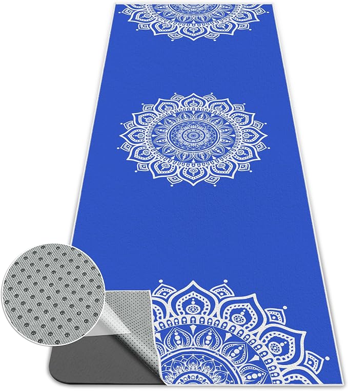Yoga Towel,Absorbent Yoga Mat Towel for Hot Yoga Non Slip,Stylish Prints,Ideal for Workouts,Hot Yoga,Bikram,Pilates Equipment,72 x 27 in,Blue Mandala