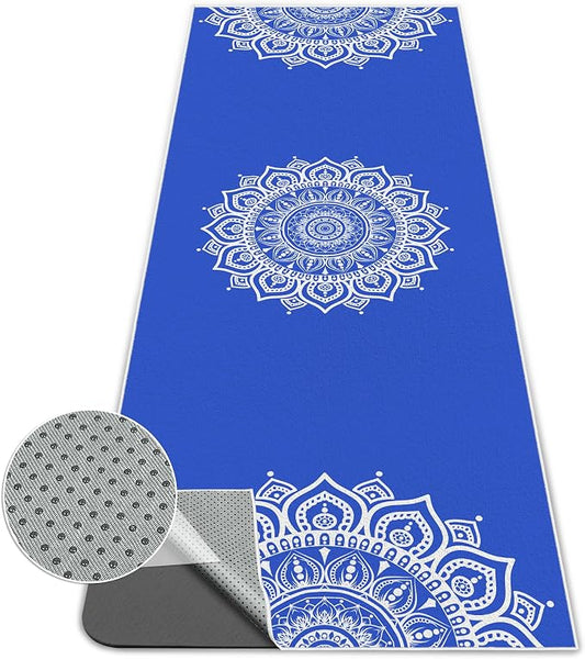 Yoga Towel,Absorbent Yoga Mat Towel for Hot Yoga Non Slip,Stylish Prints,Ideal for Workouts,Hot Yoga,Bikram,Pilates Equipment,72 x 27 in,Blue Mandala