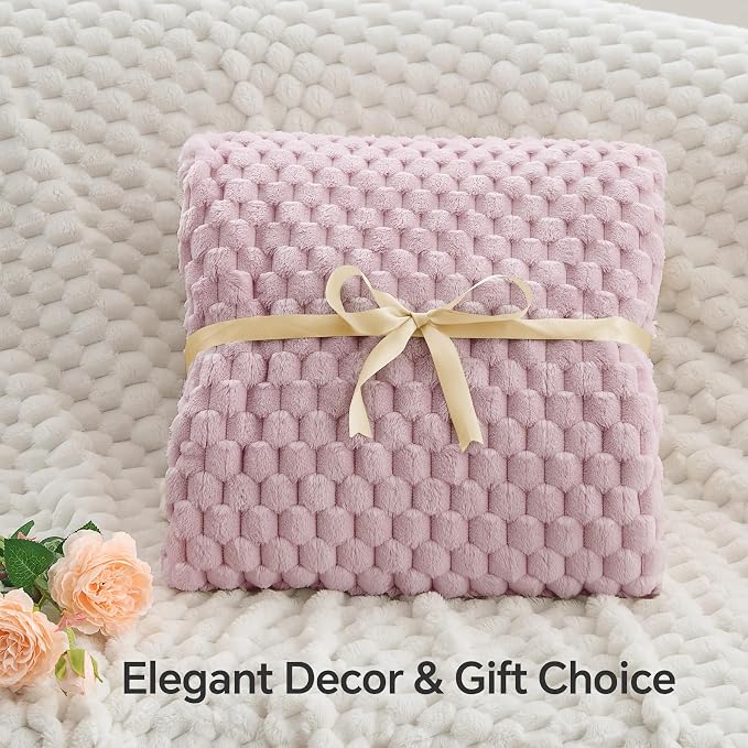 BEDELITE Lotus Pink Twin Blanket for Couch, Soft Cozy Gift for Women, 60*80 | 3D Jacquard Decorative Fleece Blanket, Super Soft Plush Throws, Cute Birthday Gift for Women & Men, Suitable for All Seasons