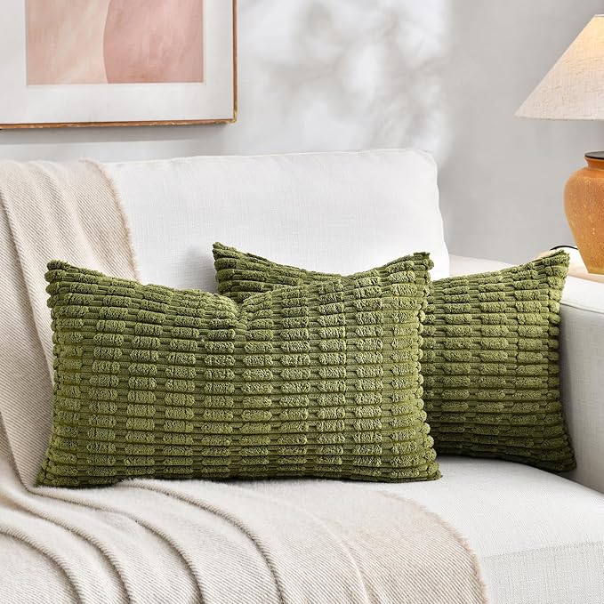 Fancy Homi 4 Packs Decorative Throw Pillow Covers for Living Room Couch Bed, Modern Farmhouse Boho Home Décor Accent Cushion Case, 24" x 12", Moss Green