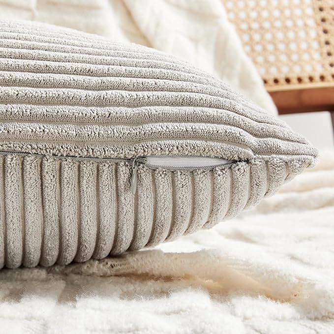 Fancy Homi 2 Packs Neutral Grey Euro Decorative Throw Pillow Covers 26x26 Inch for Couch Bed Sofa, Rustic Farmhouse Boho Home Decor, Soft Corss Corduroy Patchwork Textured Square Cushion Case 66x66 cm