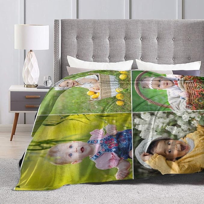 QETXVI Custom Blanket with Photos Text Customized Blanket Personalized Flannel Throw Blankets for Adult Kid Birthday Christmas Halloween Fathers Mothers Valentines Gift - 50"x 60"