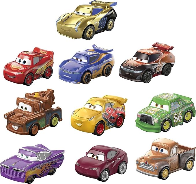 Mattel Disney and Pixar Cars Mini Racers Set of 10 Mini Die-cast Toy Cars, Derby Racers Series, Collectible Vehicles