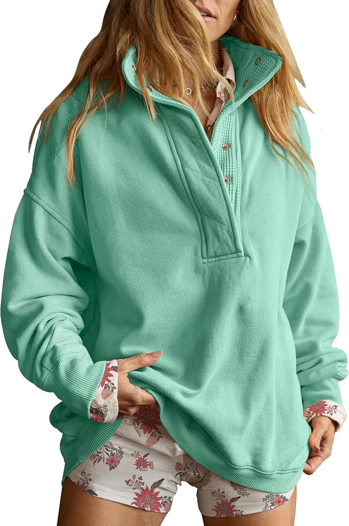 Gacaky Sweatshirt for Women Oversized Casual Long Sleeve Button Henley Neck Pullover Tops Fashion Outfits Clothes