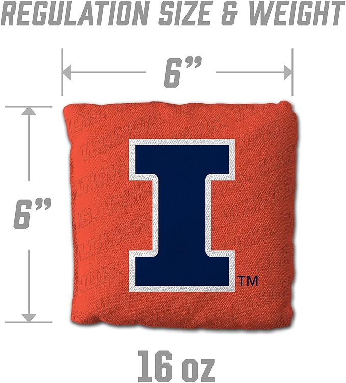 YouTheFan Officially-Licensed NCAA Set of 4 Cornhole Bags - All Weather Regulation 6” x 6” Size - 16oz Weight - Designed in USA