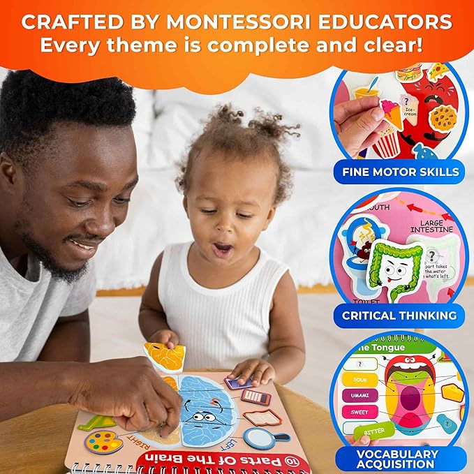 QUOKKA Human Body Busy Books for Kids Ages 4-8 - Fun Human Anatomy Activities for Kids Learning at Home or Classrooms - My Preschool Montessory Busy Book for Toddlers 3-5 I Comes Fully Assembled