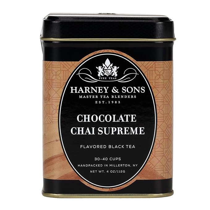 Harney & Sons Chocolate Chai Supreme Loose Leaf Black Tea, Chocolate Vanilla Chai Blend with Warming Spices, 4 oz