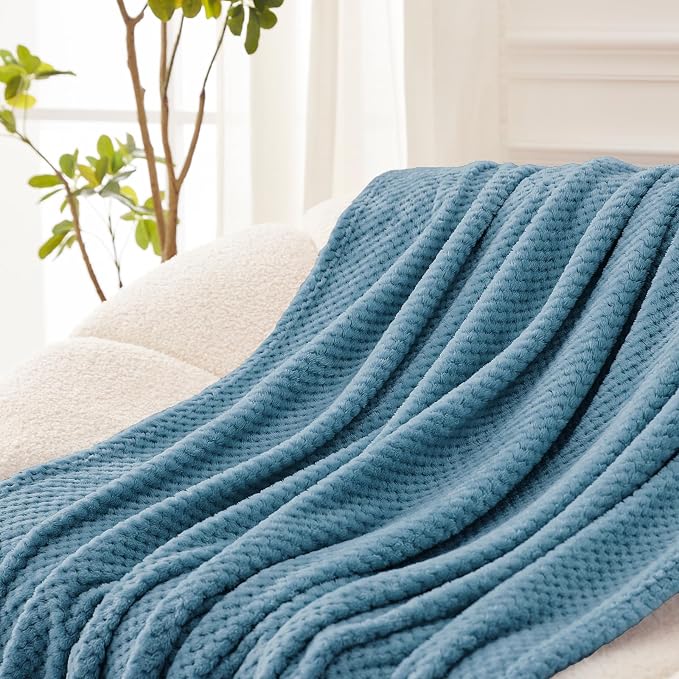 Exclusivo Mezcla Soft Waffle Fleece Bed Blanket Twin XL Size, Slate Blue | Lightweight Plush Blanket for Bed, Couch, Sofa, Cozy Fluffy Design for Bedroom, Guest Room, All Season, 90x66 Inches