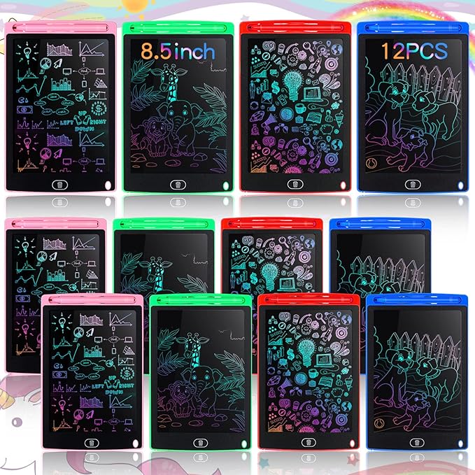 Tinlade 12 Pack LCD Writing Drawing Tablets 8.5 Inch Bulk Colorful Doodle Board Erasable Electronic Painting Drawing Pads Learning Toy Gifts for Kids Christmas School(Pink, Green, Red, Blue)
