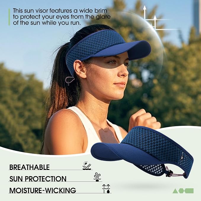 Breathable Mesh Sun Visor Lightweight Sport Hat for Men Women | Adjustable Elastic Machine Washable Moisture Wicking Quick Dry Comfortable Sun Protection for Golf Running Tennis Hiking
