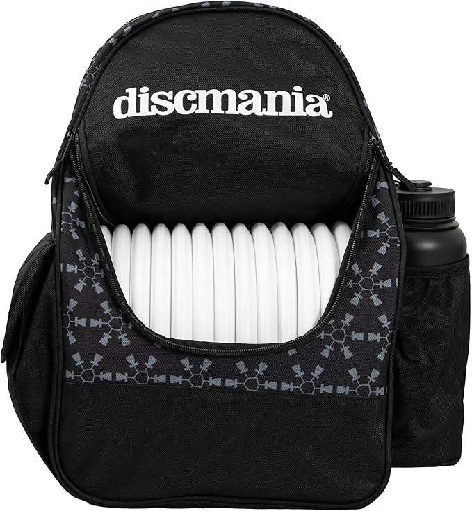 Discmania Fanatic Go Disc Golf Backpack | 18 Capacity + Top Pocket for 2 Putters | Lightweight, Durable Disc Golf Bag | Tall Side Pocket, Bottle Holder | Padded Straps & Water-Resistant Shell