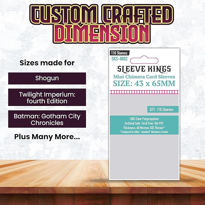 Sleeve Kings Mini Chimera Card Sleeves – 110 Count, Clear 60 Micron Thickness, 43 x 65 mm, Perfect Fit for Shogun, Twilight Imperium 4th Edition & Batman Gotham City Chronicles – SKU: SKS-8802