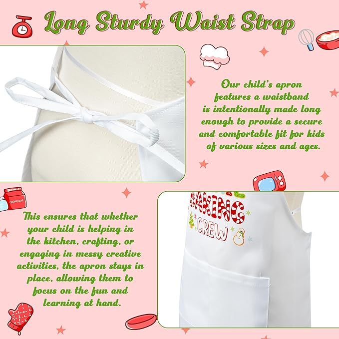 R HORSE Christmas Kid Apron & Chef Hat Set, 2Pcs Children Kitchen Apron, Dress Up Role Play Chef Toy Cooking Baking Painting Training Kit for Kids Birthday Gift