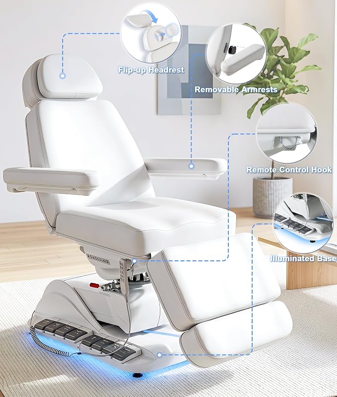 Fully Electric Massage Table with Heated Seat, 4 x 200W Motors Professional Lift Chair for Estheticians, Multi-Layer Premium Materials for Spa, Wellness Center, Home Use
