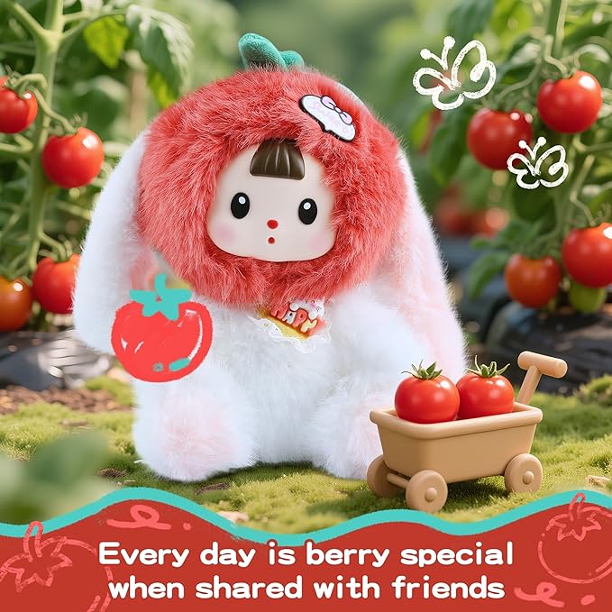 Kawaii Plush Doll, Stuffed Animals with Vinyl Face White Tomato Bunny Shaped for Girls Boys Women, 7.8 inches Vinyl Plush Pendant Cute Figurines Gifts for Collectibles Home Decor Birthday Christmas
