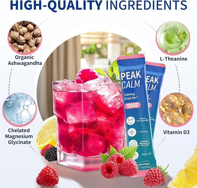 40 Count Super Cortisol Calm Drink with Magnesium Glycinate, Ashwagandha, L-Theanine & Vitamin D3 |Magnesium glycinate Powder for Relaxation, Focus & Sleep Support | Raspberry Lemonade | No Sugar