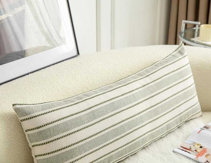 Cethom Decorative Boho Lumbar Pillow Covers, Modern Farmhouse Couch Pillowcase, 14 x 36 Long Accent Body Throw Pillow Covers, Sofa Bed Living Room Decor Cushion Case, Olive Green, Pack of 1