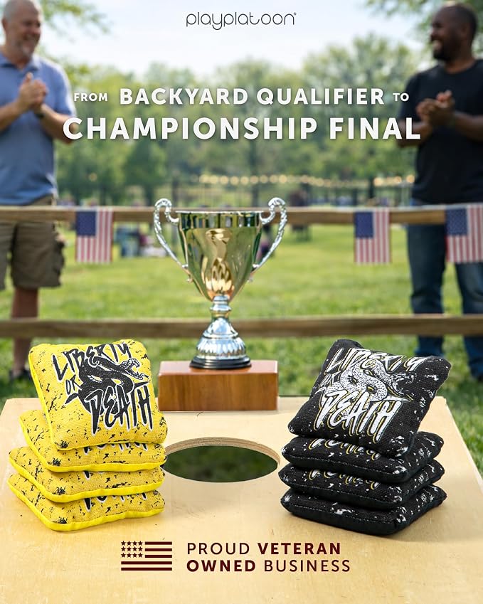 Play Platoon Pro Cornhole Bags Set of 8 - Professional Dual Sided Slick and Sticky Side Competition Corn Hole Bags - Tournament Series