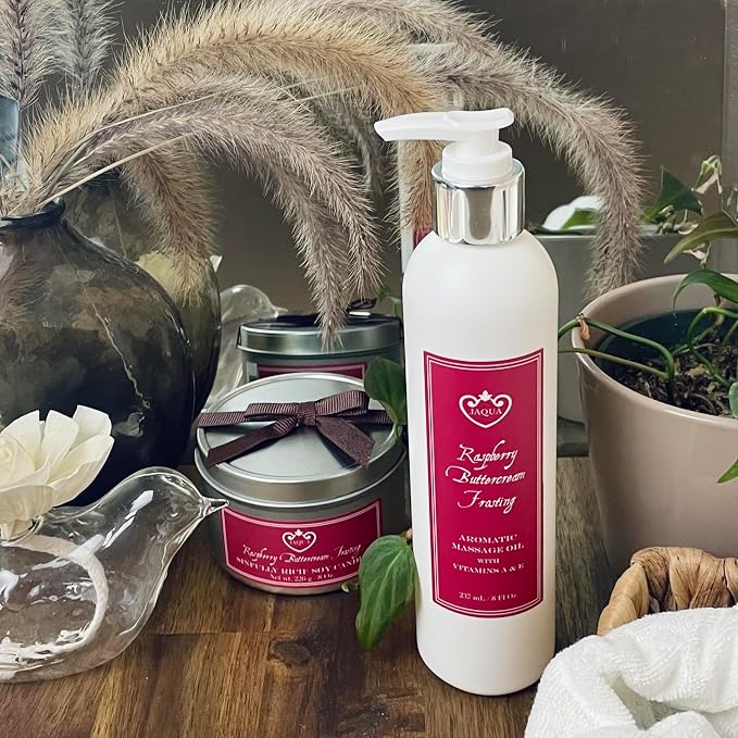 Jaqua Spa Aromatic Massage Oil with Jojoba, Sesame, and Sunflower Oil - Raspberry Buttercream Frosting