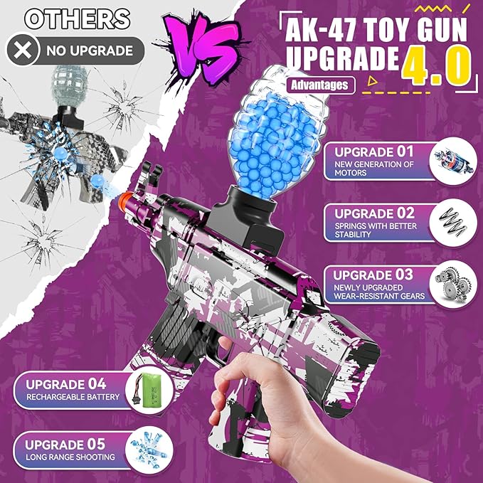 Gel Ball Blaster, Splat Gel Gun for Precision Shooting, Electric Water Ball Blaster Gun with Top Loading Design, Great for Competitive Team Play, Ages 15+ (Purple)