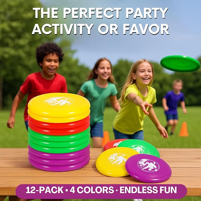 Liberty Imports 12 Pack: Plastic Flying Sports Discs Set for Outdoors Beach Backyard Throwing and Catching Activities, 9" Play Discs for Kids & Adults