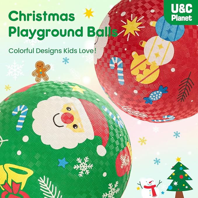 U&C Planet 2 Pack Playground Balls for Toddler Kids, 6 inch 8.5 inch Cartoon Rubber Balls with Pump, Dodgeball Kickball for Outdoor & Indoor Game, Great Gift for Boys Girls Aged 1 and Above