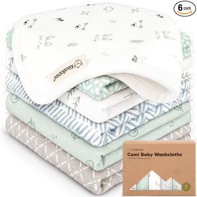 6-Pack Cotton Baby Washcloths for Newborn - Organic Cotton Muslin Soft Wash Cloths for Babies, Infant, Kids, Toddler Towels for Boy, Girl, Super Absorbent Face Cloths, Scratch-Free Baby Rags (Nordic)
