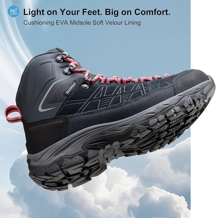 Women's Waterproof Hiking Boots Lightweight Comfortable Non-Slip Outdoor Walking Trekking Trails Boot