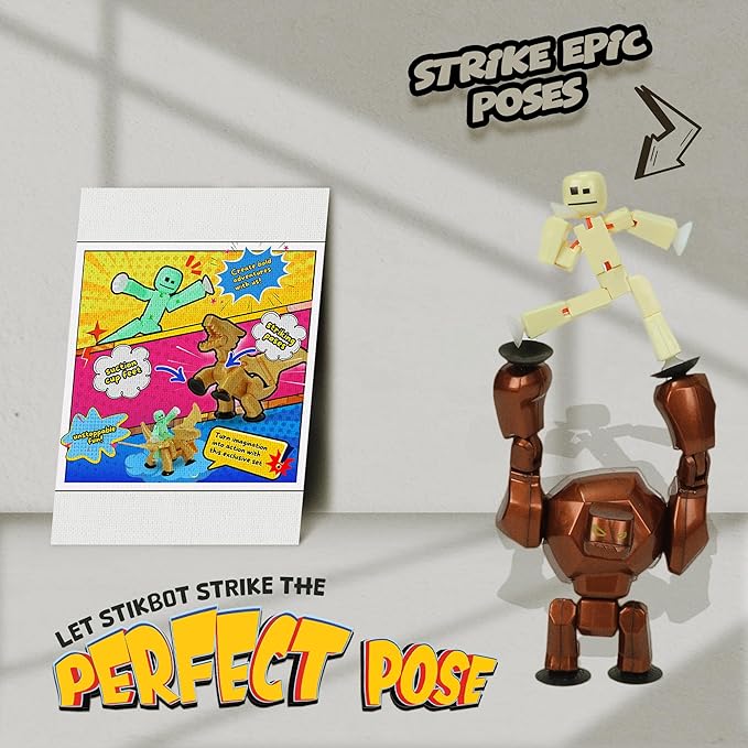 Zing StikBot & Mega Monster Stop-Motion Animation Pack – Exclusive Butter Yellow StikBot + Bronze Gigantus Figure, Creative Toy for Kids Age 4+