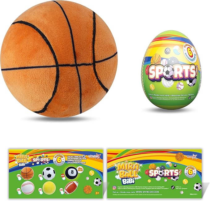MiraBall Bibi Sport - Surprise Egg Capsule with Memory Foam Expandable Plush Toy – 3.7" (9.5cm) Soft Collectible with Hidden Surprises – Fun Gift for Kids, Parties, Holidays, Stocking Stuffers