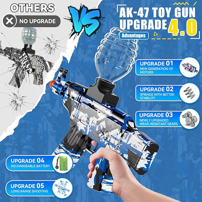 Halloween Gel Ball Blaster Gun Blue, Electric Orby Ball Gun with Top-Loading Design, Long Range Auto Shooting Splat Gun for Outdoor Team Games & Backyard Fun, Ages 14+