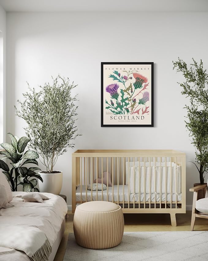 Scotland, Thristle Unframed Art Print Poster, Flower Market Wall Art, Floral Artwork Decor for Bedroom, Kitchen, Bathroom, Livingroom Decoration 52 (Scotland, Thristle, 36"L x 24"W, Unframed)