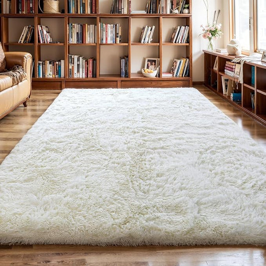 6x9 Thick Cream White Shag Rug for Bedroom, Soft Plush Fluffy Carpet | Ivory Area Rug for Living Room, Kids Nursery, Dorm Room, Machine Washable Non Slip Shaggy Carpet