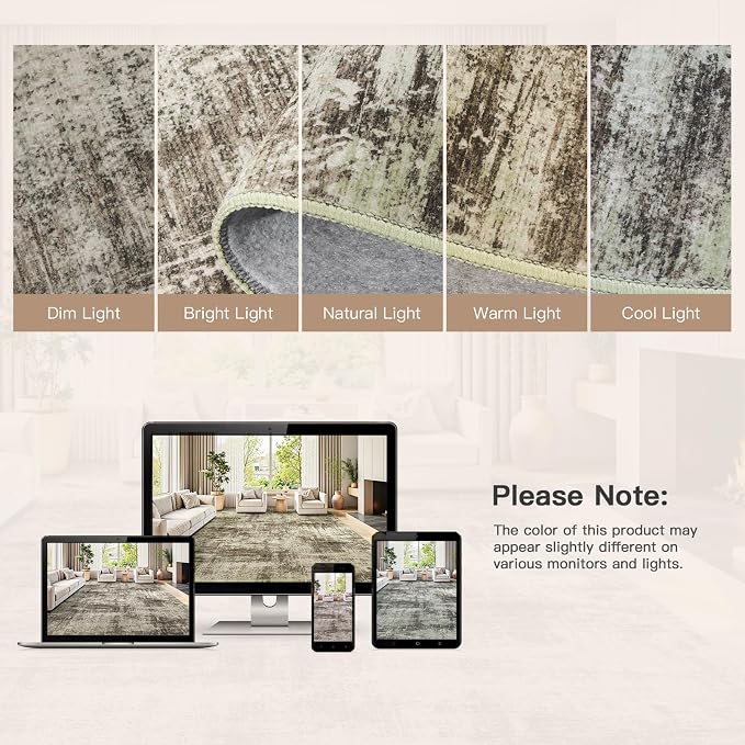 9x12 Area Rug for Living Room, Abstract Washable Non-Slip Large Rugs, Brown | Neutral Carpet for Bedroom, Dining Room, Home Office, Nursery,Indoor, Stain Resistant, Non-Slip, Low Pile, Modern Rug