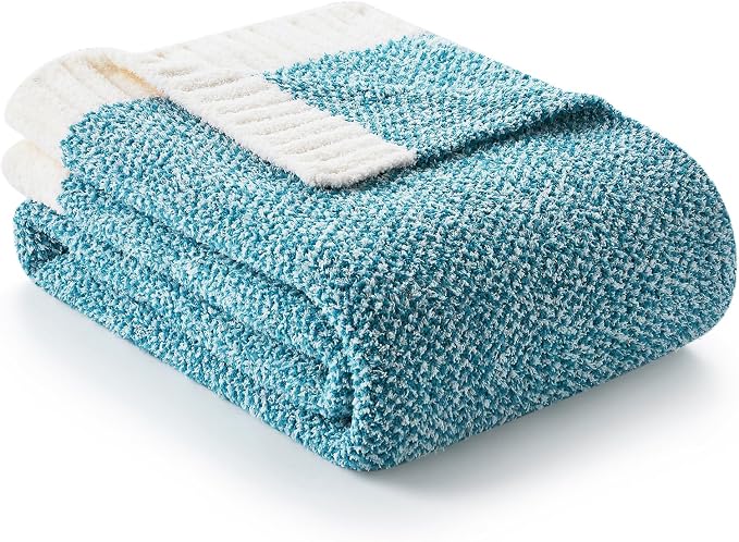 Snuggle Sac Super Soft & Reversible Heather Teal Blue Throw - Oversized Cozy Knit Blanket for Bed, Sofa, Living Room, Twin Size (60x80 Inches)