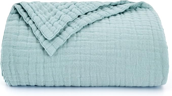 Love's cabin 100% Cotton Muslin Blanket, 6 Layer Lightweight Breathable Gauze Throw Blanket 50 x 60 Inches, Soft All Season Blanket for Couch, Bed, Sofa, Cyan