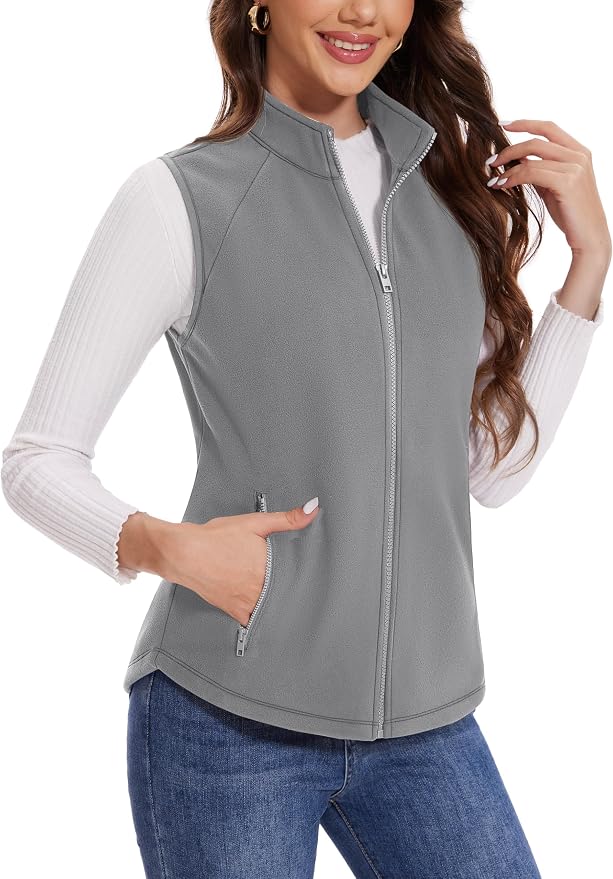 MAGCOMSEN Women's Fleece Vest with Zipper Pockets Zip Up Sleeveless Jackets Lightweight Soft Warm Polar Vest Outerwear
