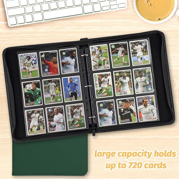 GERMUN 9 Pocket Card Binder, Premium Zip Trading Card Binder, 720 Double Sided Pocket PU Card Collection Binder, Collector Card Album, Card Folder for MTG, TCG, Sports Cards, Game Cards (DARK GREEN)
