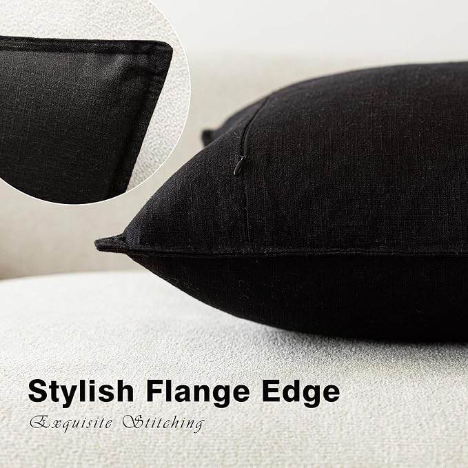 Foindtower Pack of 2, Decorative Linen Solid Throw Pillow Covers Soft Accent Cushion Case Boho Farmhouse Neutral Pillowcase for Chair Couch Sofa Bedroom Living Room Home Decor 24 x 24 Inch Black