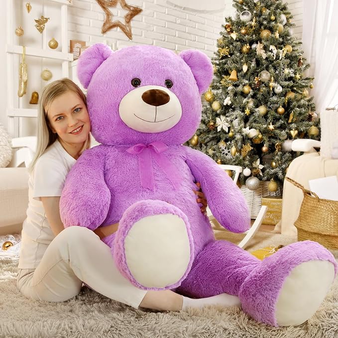 MorisMos Giant Teddy Bear Stuffed Animal 4 Feet, 51'' Large Stuffed Bear for Girlfriend Boyfriend Wife Mom Fiancée Valentine's Gift, Big Bear Plush for Baby Shower Christmas Birthday,Purple