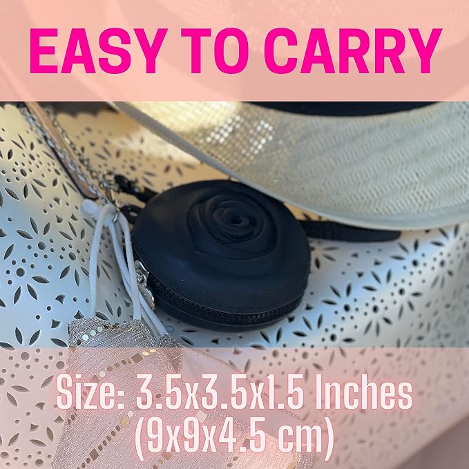 Adorable Pink Peri - Menstrual Period Cup Case Storage Bag | Rose Design + Silicon Material | Easy to Carry, Clean, and Daily Use + Metal Chain + Reusable Zero Waste Period (Black)
