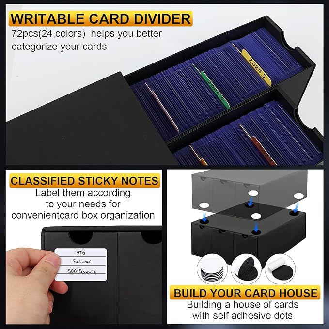 Trading Card Storage Box, 10800+ Card Organizer with 18 Inner Boxes & 72 Card Dividers, Fits Sleeved Cards & Toploaders for MTG, TCG, YGO, PTCG, Sports Cards, with Labels & Tapes