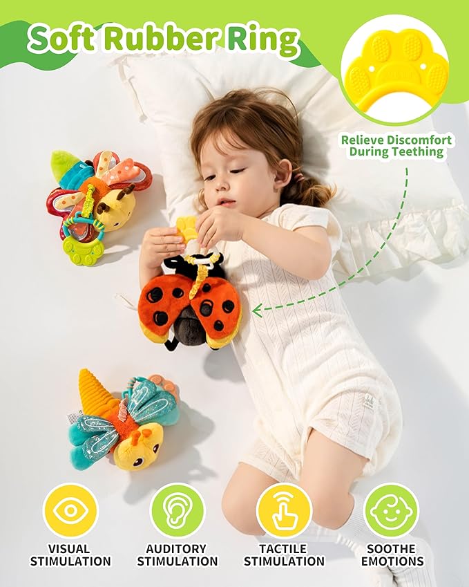 Jollybaby Musical Flying Bee Toy - Car Seat, Stroller, Crib & Play Gym Hanging Toys for Baby 0-6-12-24 Months, Tummy Time Sensory Toy for Infant Boys and Girls Easter Gifts
