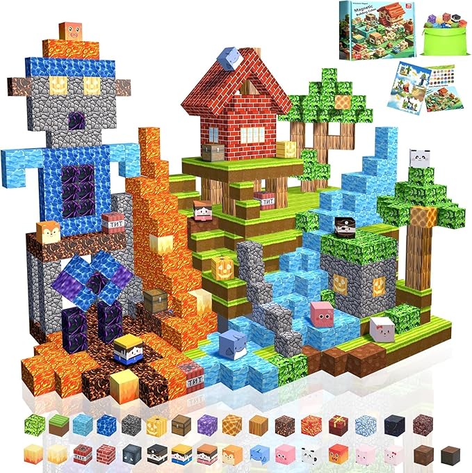 Magnetic Blocks,100PCS Magnetic Building Blocks Upgraded Sensory Toys Construction Set,Magnets Cubes Building Toys for Kids Games,Toddler Montessori Stacking Magnets for 3+ Boys Girls Birthday Gifts