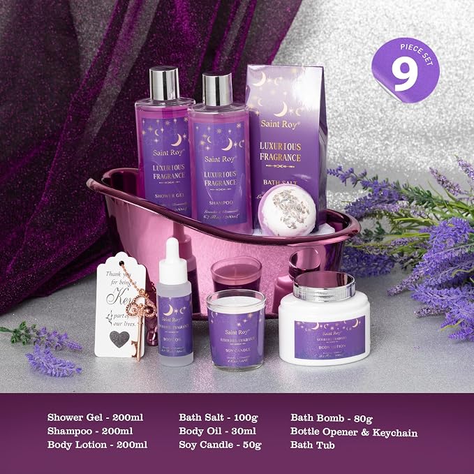 Spa Gift Basket Bath Spa Kit Spa Gifts for Women, Bath and Body Baskets Set | 10pc Self Care Kit Lavender Scent Birthday Gifts Skin Care Set, Christmas Gifts, Beauty kits Bridal Shower Self-care Home Spa