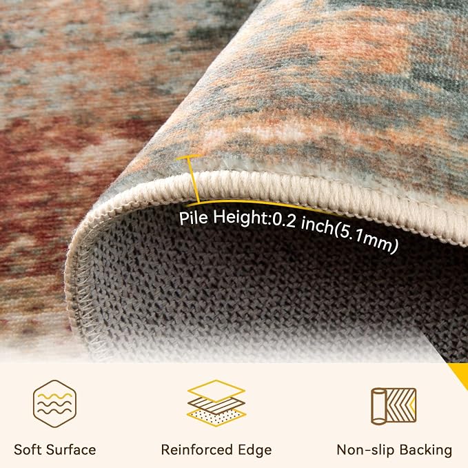 RELEANY Washable Runner 2'6"x10' Abstract Area Rug for Hallway Rustic Brown | carpet for kitchen, entryway, bathroom, living room, bedroom, printed pattern, non-slip, soft, stain-resistant, easy to clean