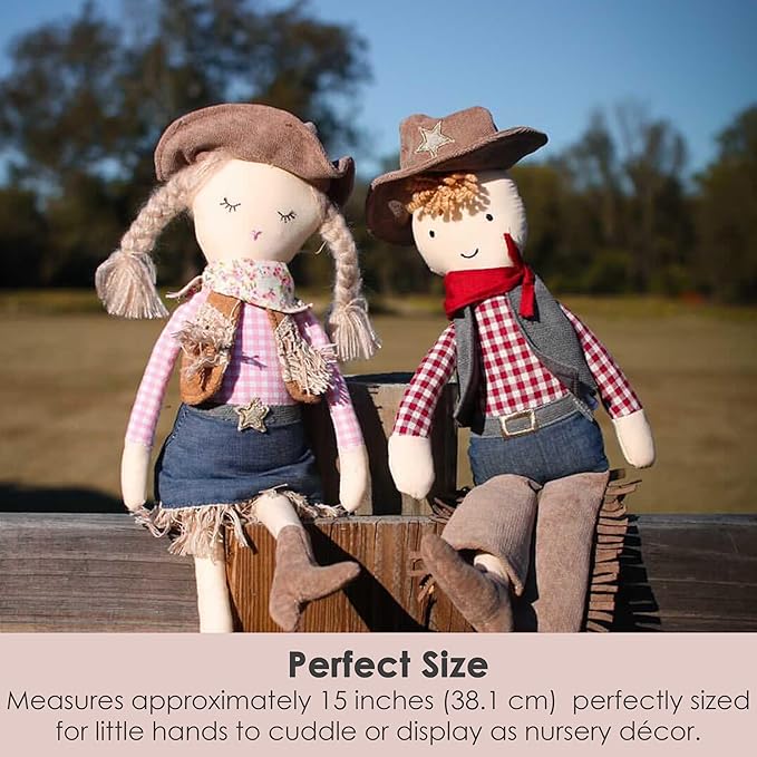 MON AMI Clementine The Cowgirl Doll – 15”, Soft & Elegant Plush Stuffed Doll, Use as Toy or Room Decor, for Kids of All Ages